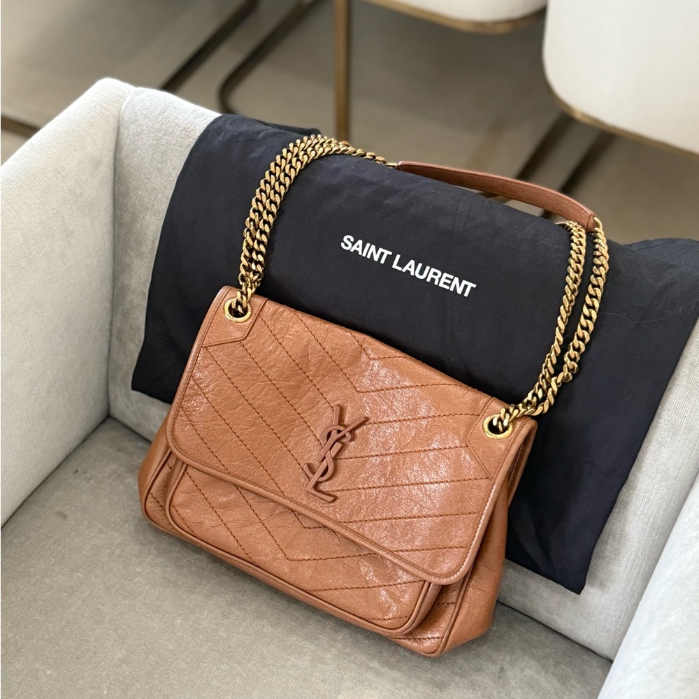 Saint Laurent Brown Quilted Shoulder Bag